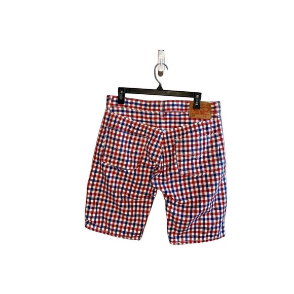 Levi's 504 shorts men's size 34 red white blue gingham flat front chino - Picture 2 of 8